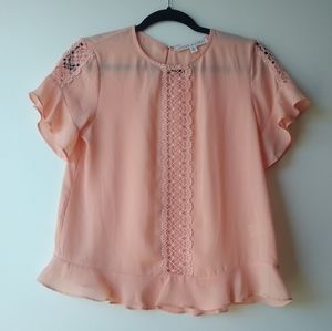 💙NWOT after market peach semi sheer lace blouse